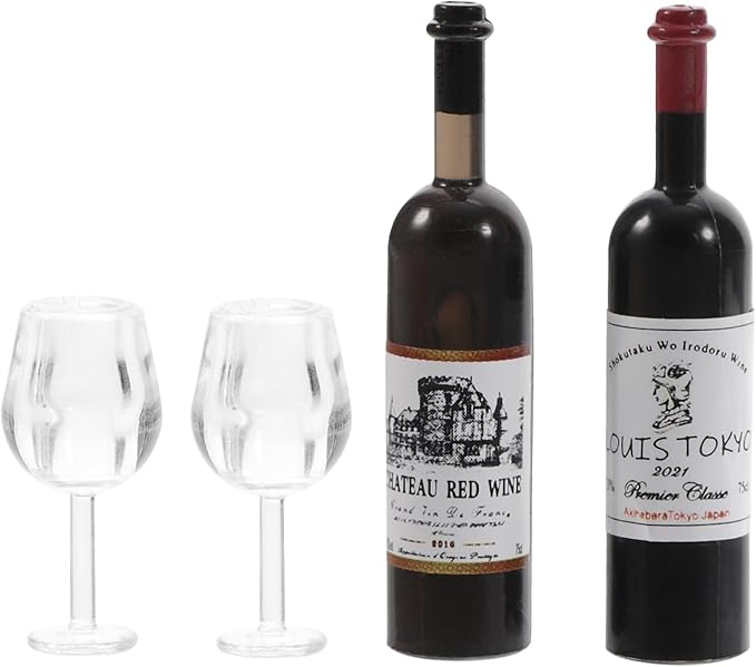 BESPORTBLE 1set Mini Wine Bottles and Glasses Ornaments Box Dollhouse Accessories for Decoration and Photography Realistic Miniature Wine Bottles and Glasses
