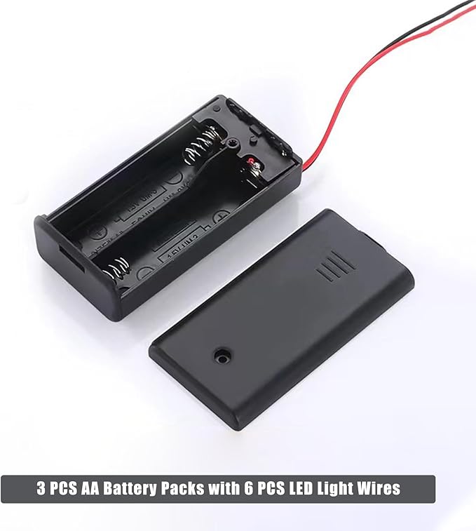 Kisoy DIY House Accessory for Dollhouse Miniature-3 PCS AA Battery Packs with 6 PCS LED Light Wires