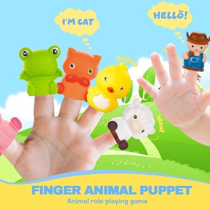 BOLZRA Farm Animals Train Toy for Toddlers 1 2 3 4 Years Old, Counting, Matching, Sorting Montessori Learning Toy with 11 Finger Puppets, Keys, Barns, Educational Christmas Birthday Gift for Kids