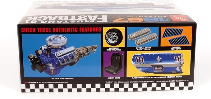 AMT Round 2 1967 Ford Mustang GT Fastback 1:25 Scale Model Kit, Chrome (AMT1241)