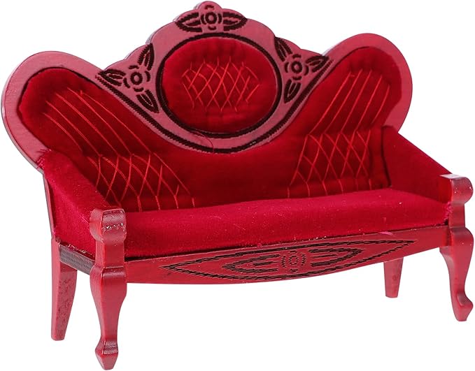 LOGOFUN 1:12 Scale Red Vintage Miniature Sofa - Dollhouse Furniture