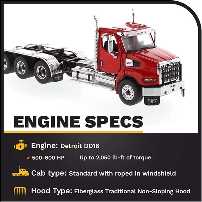 Diecast Masters Western Star 49X SB Tridem Tractor - Viper Red | Opening Hood, Doors with Cab Interior 1:50 Scale Model Semi Trucks 71085
