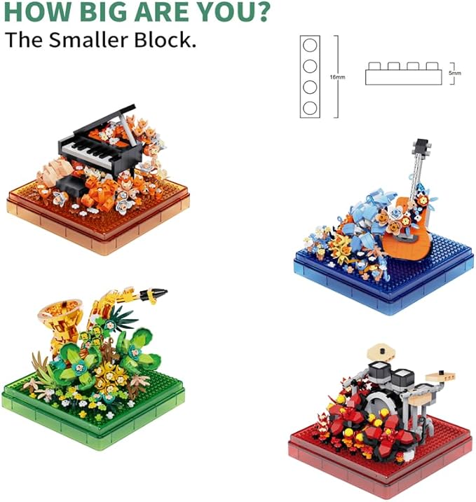 Kadablk Musical Instruments Micro Block Building Sets,Classical Famous Building Block Set,3000 PCS for Adults and Teens,Piano,Saxophone,Guitar and Drum Set with Clear Plastic Cover