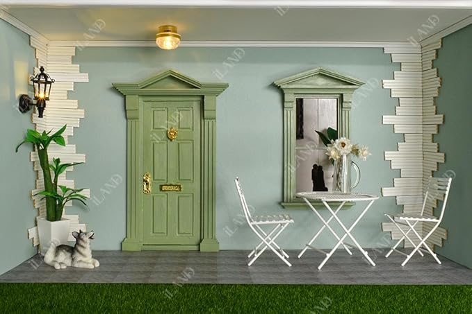 iLAND Dollhouse Window, 1/12 Scale Accessories, Wooden Dollhouse Accessories, Dollhouse Building Supplies in Baroque Style