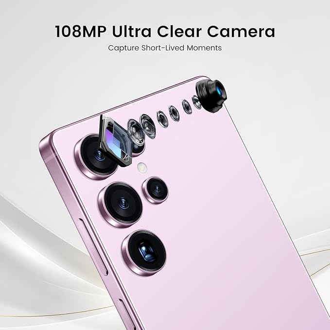Bnjbmj I25 Ultra Flagship Killer Smartphone - Snapdragon 8 Gen 3, 16GB+512GB, Massive 6.99" FHD+ Display, 108MP+68MP Pro Cam, 7000mAh 2-Day Battery, Android 14, Includes Stylus Pen (Pink)