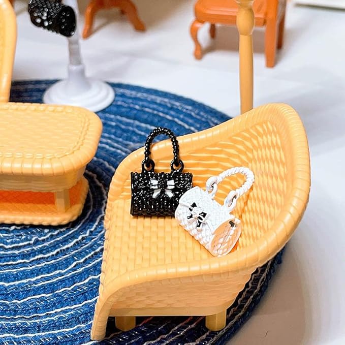 2 Pcs Mini Fashion Girl Handbags with Bow – 1:12 Scale Black Miniature Metal Satchels, Tiny Dollhouse Accessories for Micro Scene Decoration, DIY Display, Collectible Ornaments & Creative Home Décor