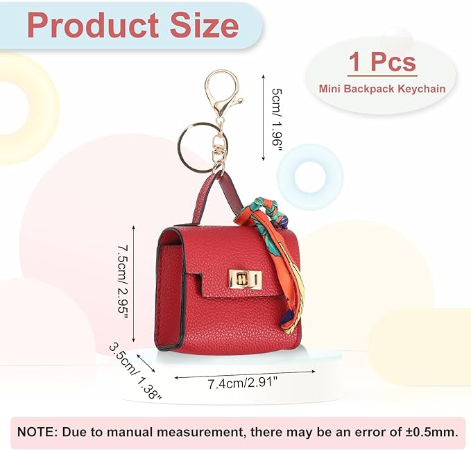 PATIKIL Mini Backpack Keychain, Cute Coin Purse Keychain PU Leather Backpack Purse Key Chain Little Earbud Bag Keychains for Women Mini Card Data Cable Organizer, Red
