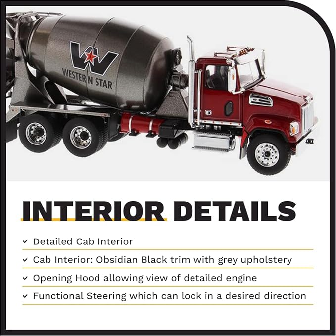 Diecast Masters Western Star 4700 SF Concrete Mixer Metallic Red with Gray Body 1/50 Diecast Model
