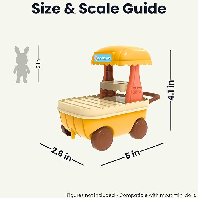 Family Ice Cream Cart Toy — Dessert Pushcart Set with Popsicles, Cones & Donuts, Street Vendor Stall for Dollhouse Pretend Play, Gift for Kids Ages 3+