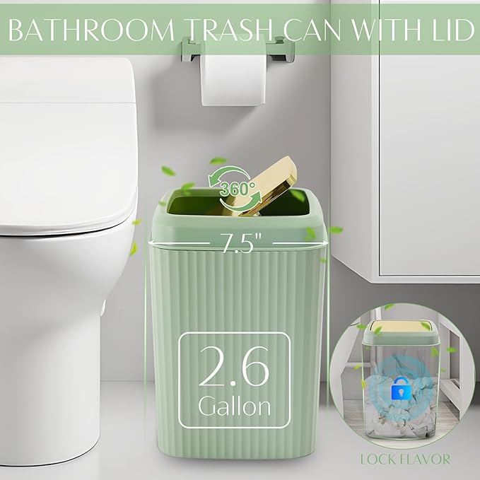 WSBArt 17PCS Bathroom Accessory Set Bathroom Set Green Bathroom Decor,Toilet Brush, Trash Can, Qtip Holder Dispenser& 3PCS Soap Dispenser
