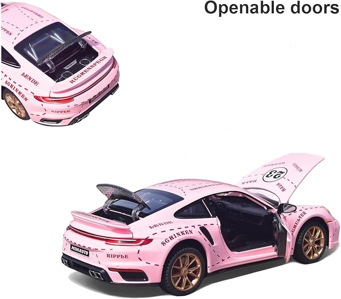 Toy Cars for Kids Age 3-8, Turbo S Alloy Diecast Model Car with Light & Sound, Toy Gifts with Display Base, Pull Back Sports RC Car Toys for Boys & Girls Pink