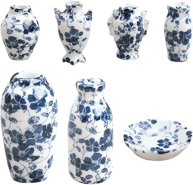 7Pcs 1/12 Miniature Vases Dollhouse Decoration Accessories, DIY Micro Landscaping Decor