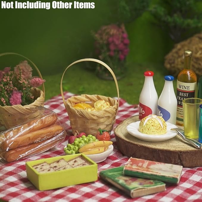 Odoria Dollhouse Bread and Milk Miniature: 1/12 Scale Baking Breakfast Wicker Basket Fairy Garden - Mini Farm Country Rustic Kitchen - Tiny Resin Food Realistic Props for Craft DIY