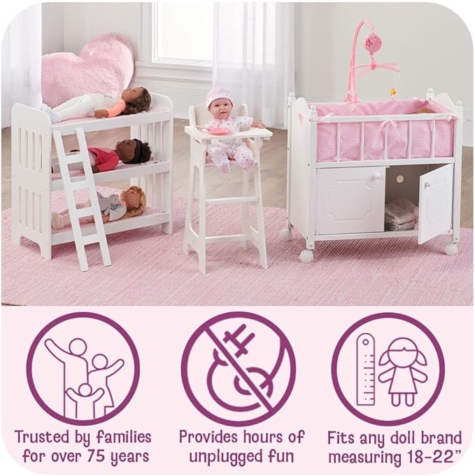 Badger Basket Elegant Royal Carriage Bed for 18-Inch Dolls with Canopy, Bedding, and LED Lights - Pink and White Stars