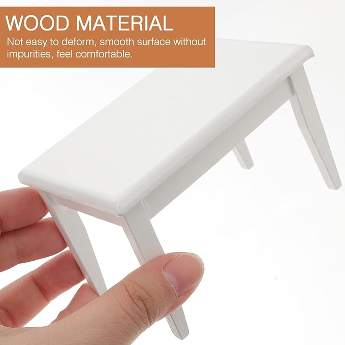 Beaupretty Doll House Furniture Miniature Wooden Dollhouse Table and Chairs Mini Accessories of Dining Room (White)