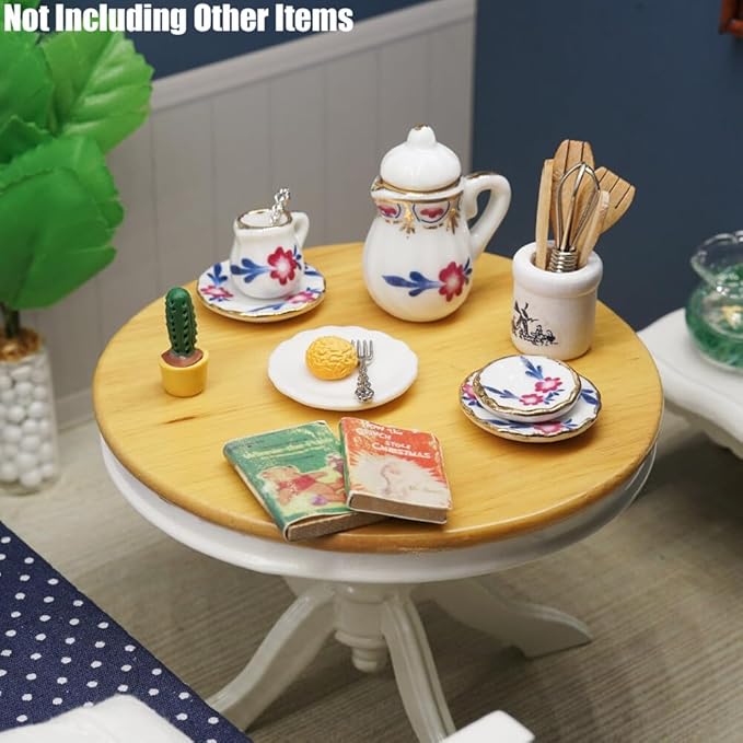 Odoria 1/12 Miniature Porcelain Tea Set Plates and Silverware Kitchen Utensils Dollhouse Accessories, Purple Blossom