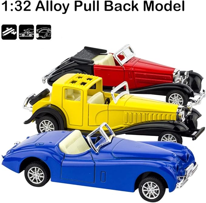 6 Pack - Diecast Cars Antique Classic American Vehicles with Pullback Action and Openable Doors, Collectible Vintage Retro Model Cars Toy for Display and Gifts for Kids (1:32 Scale)
