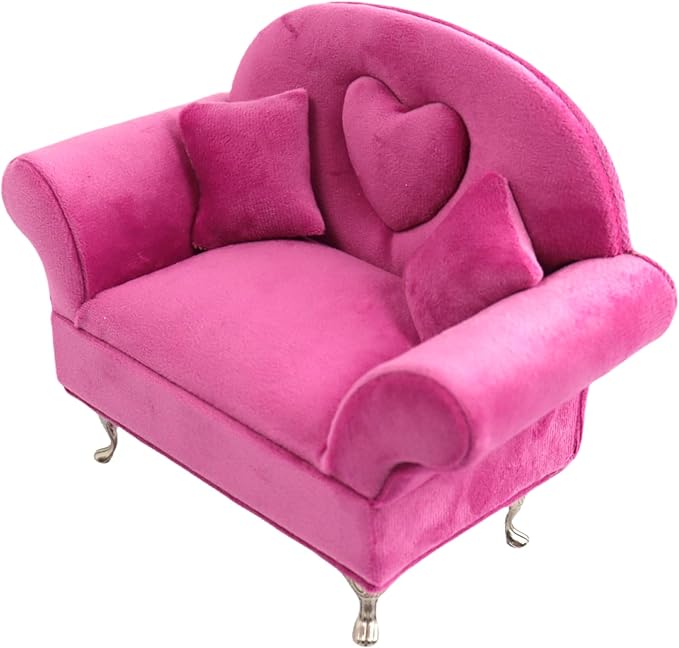 CONCISE 1/6 & 1/12 Scale Miniature Velvet Sofa w/Hidden Jewelry Box for Women 14+ Collectors Ring Earring Necklace Bracelet Trinket Storage - Pink Decor for Display & Dressing Tables