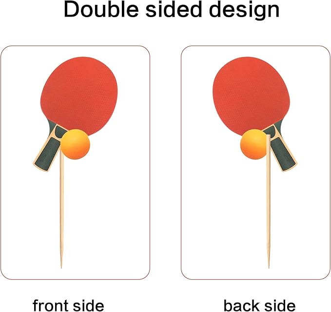 Ercadio 24 Pack Double Sided Table Tennis Cupcake Toppers Table Tennis Cupcake Picks Table Tennis Birthday Cake Decorations Baby Shower Table Tennis Sports Theme Party Cake Decorations, Red-2