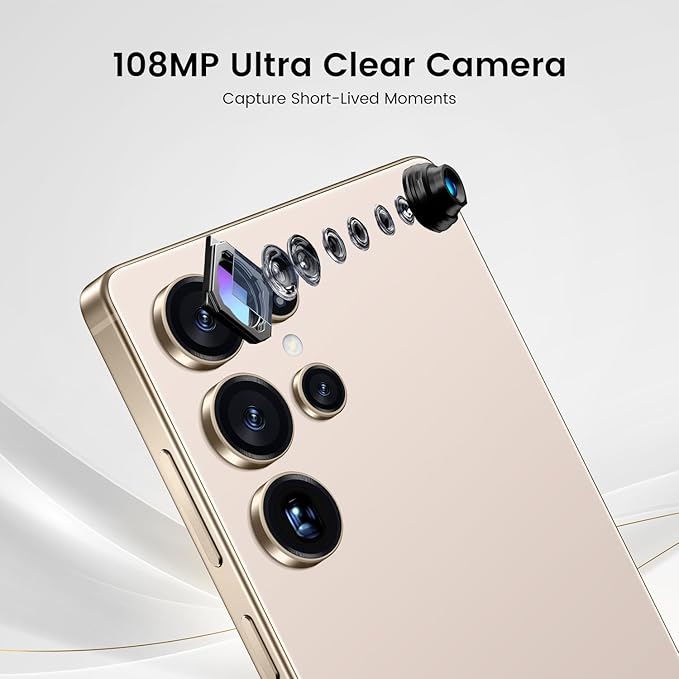 Bnjbmj I25 Ultra Flagship Killer Smartphone - Snapdragon 8 Gen 3, 16GB+512GB, Massive 6.99" FHD+ Display, 108MP+68MP Pro Cam, 7000mAh 2-Day Battery, Android 14, Includes Stylus Pen (Desert Titanium)