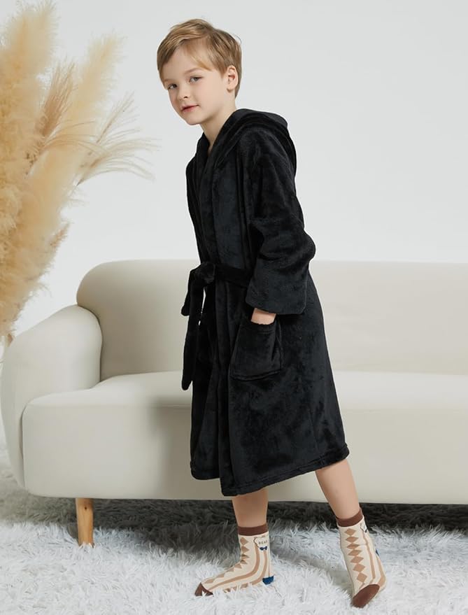 Boys Fleece Robe Hooded Toddler Soft Bathrobe Pajamas Sleepwear for Kids Girls 2-16 Years