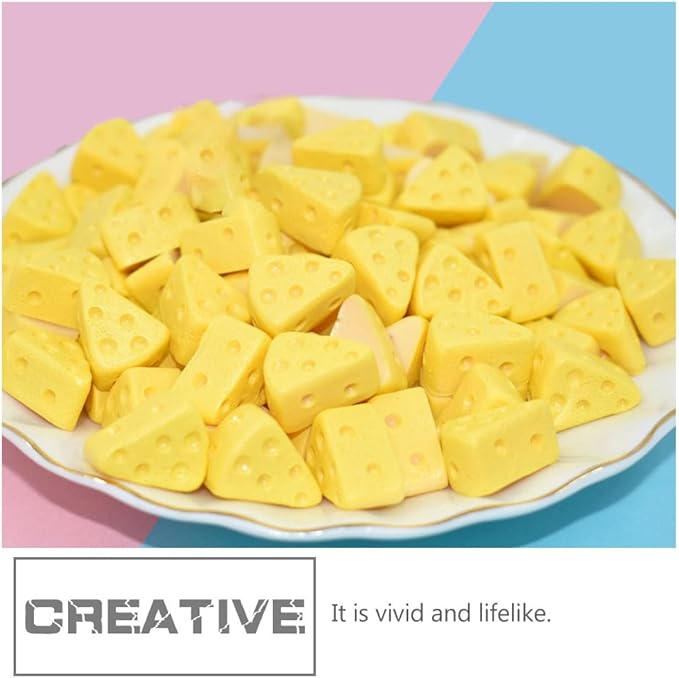 TOYANDONA 100 Pcs Miniature Kitchen Food Cheese, Artificial Cheese Models Simulation Triangle Cheesecake Food Figurines Mini Food DIY Decor Ornament for Dollhouse Decoration