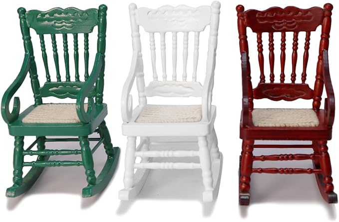 Dollhouse Chairs 2PCS Miniature Rocking Chair 1:12 Scale Wooden FurnitureAccessories Tiny Mini House Home Outdoor Cake Topper Decoration ModelLiving Room Scene Christmas Craft Displays (Red)