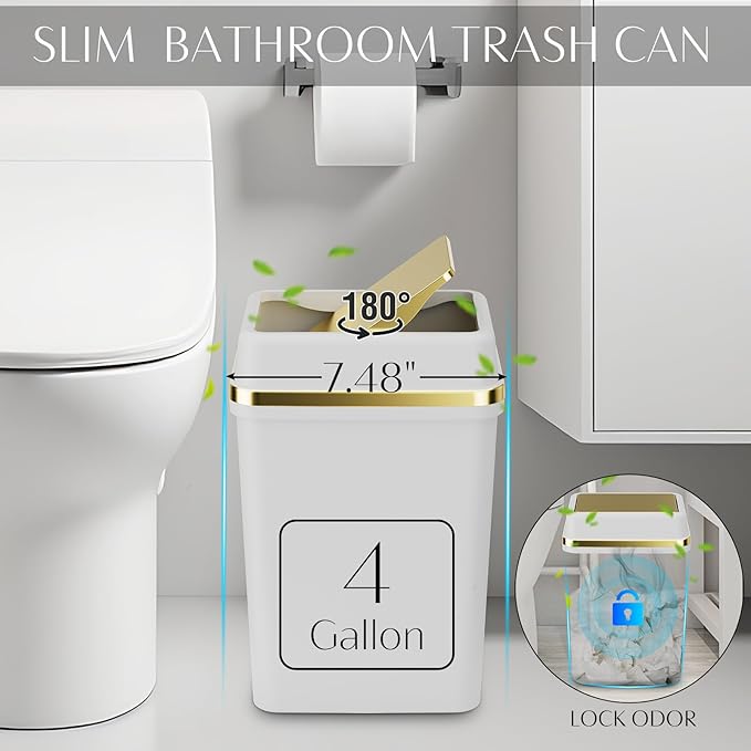 9PCS Bathroom Accessory Set, White Bathroom Set, Bathroom Accessories Set Complete with Trash Can, Toothbrush Holder, Soap Dispenser, Toilet Brush, Bathroom Decor