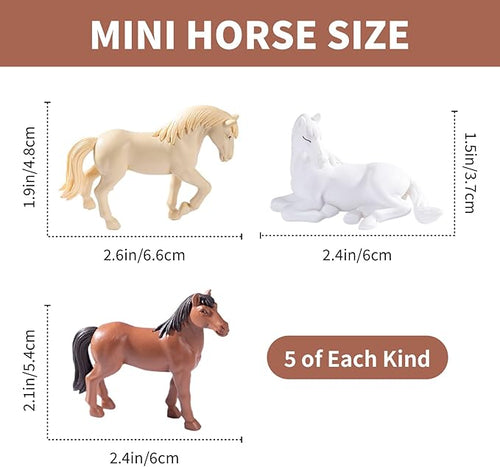 15 Pcs Mini Horses Figures Realistic Plastic Small Horse Figurines Bulk Bronco Toys Miniature Resin Animals Farm Pony Ornament, Party Favors, Hobby Horse Accessories