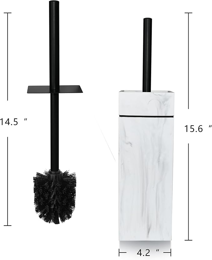 Indecor Home Black Line Design Resin Toilet Bowl Holder and Brush Set, Stylish Bathroom Cleaning Tool with Durable Bristles, Compact and Functional