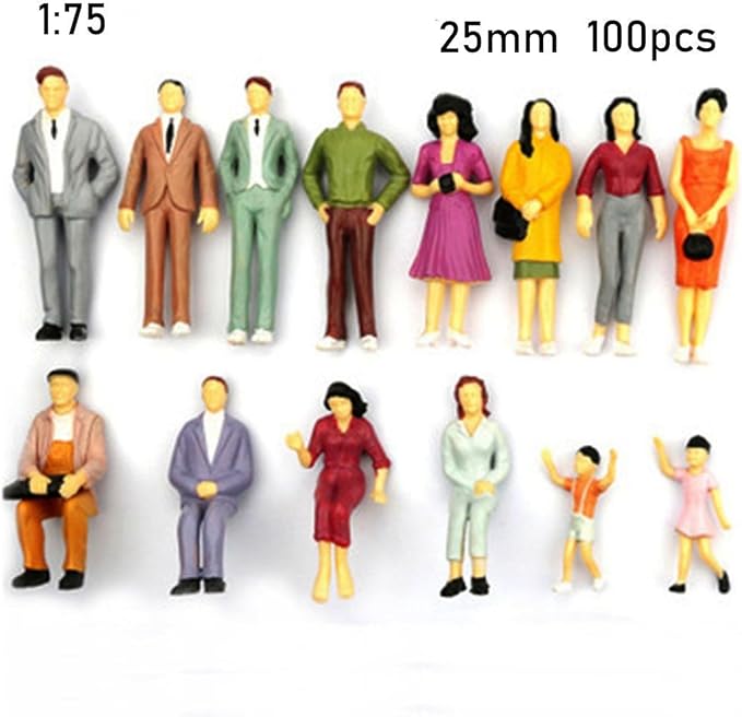 100 Pcs 1:100/1:150/1:75/1:50 Scale People Figures - ABS Building Model Passengers, Painted Train Scenery Figurines, Multicolor Mixed Poses for DIY Layouts (1:75)