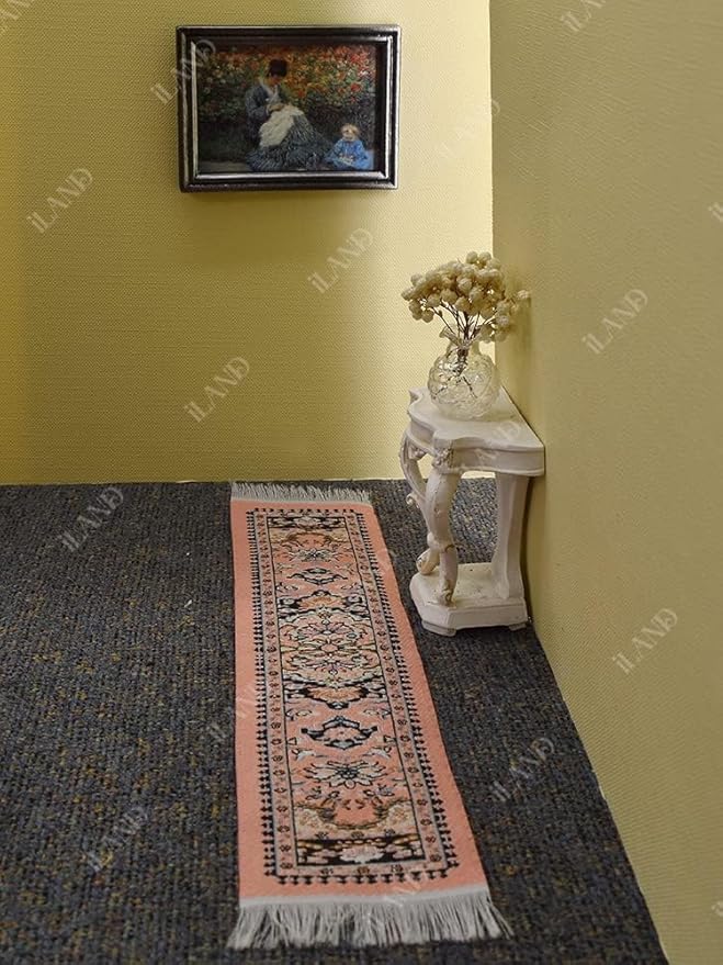 iLAND Miniature Dollhouse Accessories Victorian of Woven Dollhouse Rug 9.4” x 5.7” 9.2" x 1.8" for Dollhouse Furniture on 1/12 Scale and Dolls 3” - 12” (2pcs Fragrance)