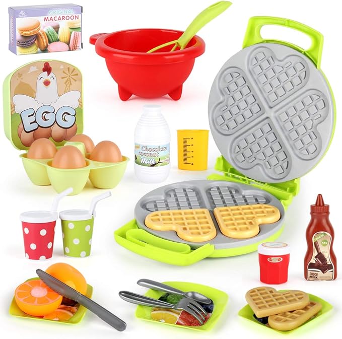 LiDi RC 27 Pack Waffle Play Food Toys for Toddlers ,Kitchen Sets for Kids,New Sprouts Waffle Time Variety Toys Gift for Kid Children ,Early Educational Learning Game for Age 3 4 5 6 7 8 Boys Girls