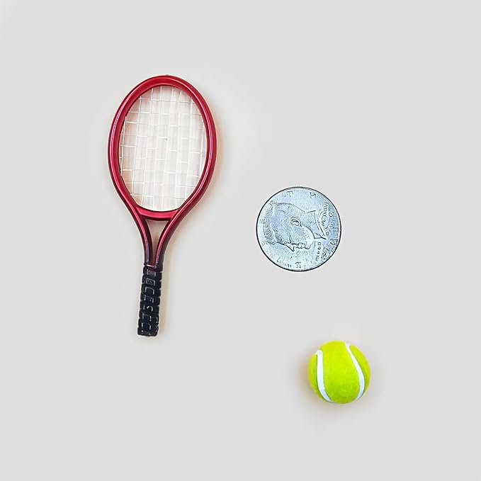 Miniature Tennis Racket Set: 1/12 Scale Sport Miniatures for Dollhouse Decor & Wall Art (Adult Collectibles)