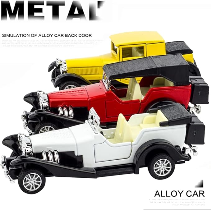 6 Pack - Diecast Cars Antique Classic American Vehicles with Pullback Action and Openable Doors, Collectible Vintage Retro Model Cars Toy for Display and Gifts for Kids (1:32 Scale)