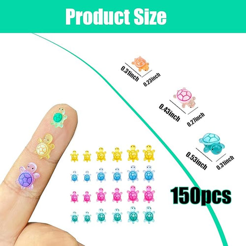 150PCS Mini Turtles Family Figurines Luminous Tiny Resin Animals Tiny Turtles for Dollhouse Fairy Garden Micro Moss Landscape Home Decor, 3 Sizes and 10 Colors (3 Sizes Turtles)