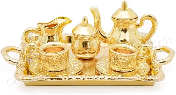 Odoria 1/12 Miniature Tea Set 8Pcs Dollhouse Decoration Accessories, Gold