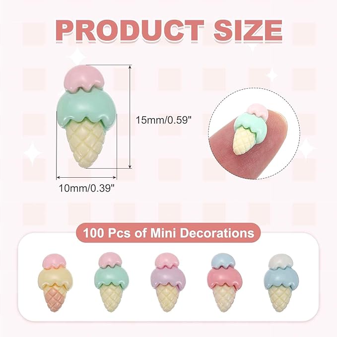 Mini Cute Ice Cream Cone Decor, Miniature Doll Food Crafts for Dollhouse & Landscape & Mini Kitchen & Micro Fairy Garden & DIY Craft Decorations(Light Colors, 60pcs)
