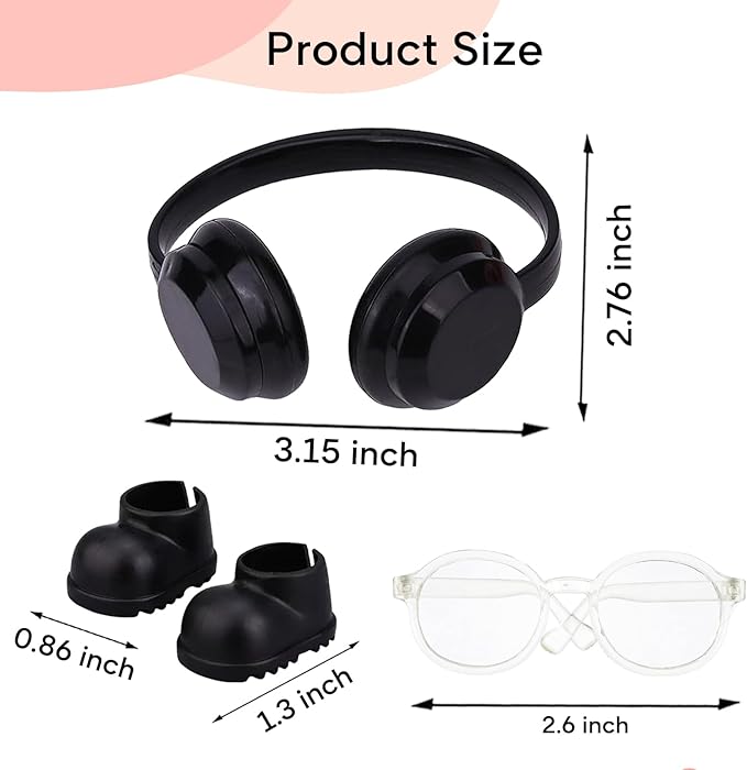 sunla Doll Shoes and Glasses and Headphones for 17cm Doll, Mini Doll Clothes Decorative Set Accessories-Style 2