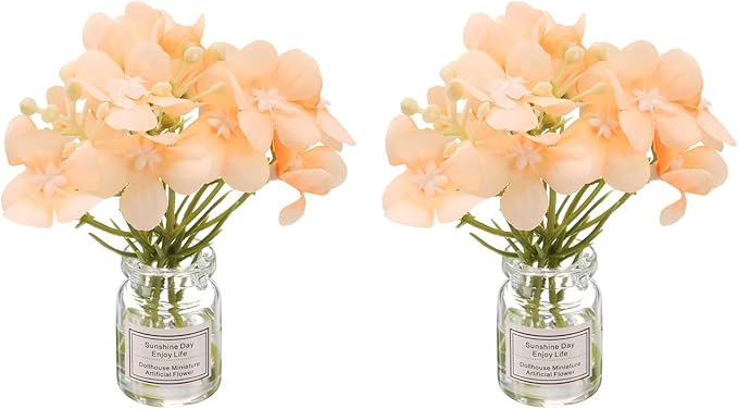 CoCud Mini Flowers Dollhouse in Vase, 3.15" Total Length, Silk Plastic Miniature Dollhouse Accessories with Tiny Flower Orange - (Applications: for Fairy Micro House Ornament) 2-Pieces