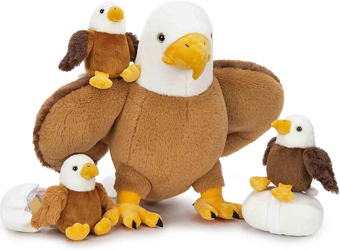 6Pcs Bald Eagle Plush Toy, Mother Eagle Stuffed Animal with 3 Baby Eagles & 2 Eggs, 16" Cute Soft Stuffed Hawk Plushie for Girls Boys Kids, Christmas Birthday Gift for Bird Lovers