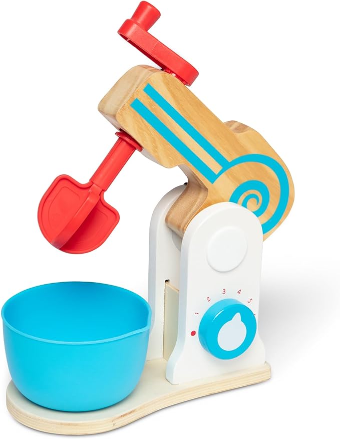 Melissa & Doug Make-a-Cake, 10-Piece Wooden Mixer Set with Play Food & Play Kitchen Accessories, Preschool Toys for Girls & Boys Ages 3+ - FSC Certified