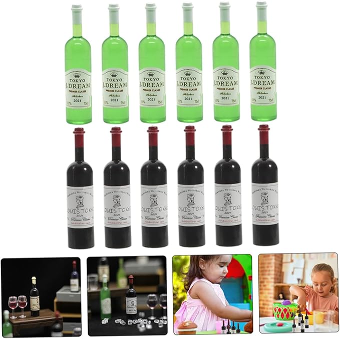VICASKY 12pcs Miniature Wine Bottles for Dollhouse Decor Realistic Tiny House Decoration Props for Miniature Collectors and Photography Includes and Bottles