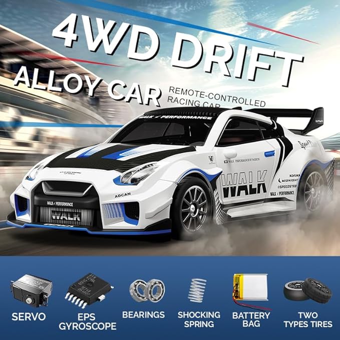 1:43 RC Drift Car D43-01 - 2.4G Full Proportional 4WD Alloy 20KM/H High Speed RC Racing Car with Gyro, Silent Bearings, Adjustable Speed & Lighting(Q9/Dark Green/D43-01)