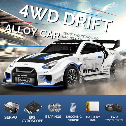 1:43 RC Drift Car D43-01 - 2.4G Full Proportional 4WD Alloy 20KM/H High Speed RC Racing Car with Gyro, Silent Bearings, Adjustable Speed & Lighting(Q9/Dark Green/D43-01)