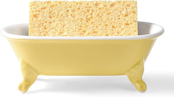 NEWHENGS 6.5" Ceramic Mini Decorative Clawfoot Bathtub Bar Soap Dish, Kitchen Sponge Holder and Shower Tray for Bathroom, 1 Pack(Yellow)