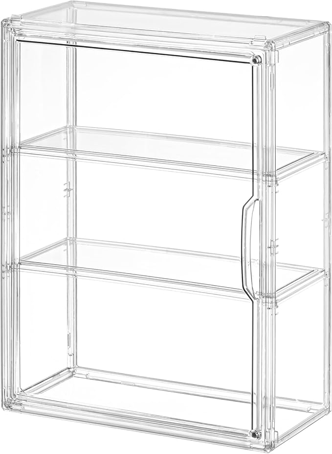2 Pack Clear Display Case for Figures, Wall-Mounted Acrylic Storage Organizer Box, Stackable Display Cabinet with Magnetic Door & Removable Shelves, Showcase for Collectibles, Anime Figures
