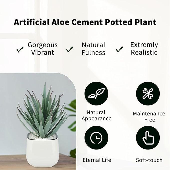 TOPSV Artificial Succulents in Pots - Small Fake Plants Mini Succulent Agave Faux Plants Indoor for Boho Bathroom Decor, Bedroom, and Coffee Table Office Farmhouse Decoration