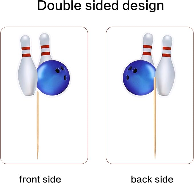 Ercadio 24 Pack Double Sided Bowling Cupcake Toppers Sports Bowling Cupcake Picks Bowling Birthday Cake Decorations Baby Shower Bowling Sports Theme Party Cake Decorations