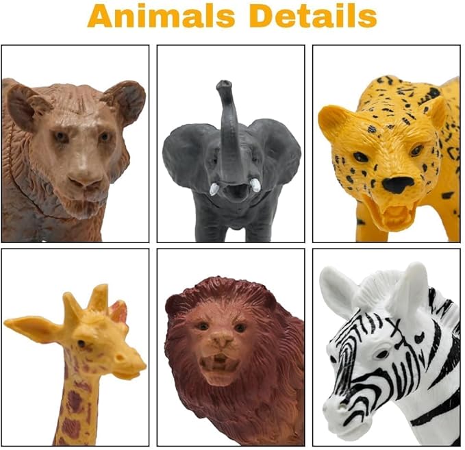 Safari Animals Figures, Plastic Zoo Animals Toys for Toddlers 3, Realistic Jungle Animal Figurines for Kids 3-5, 12Pcs Wild African Toys Birthday Gifts Christmas Stocking Stuffers